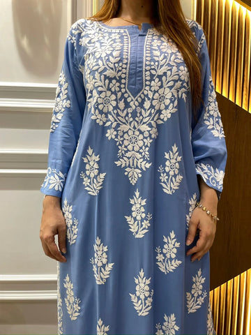 Rayon Cotton Chikankari Kurta With Palazzo Set